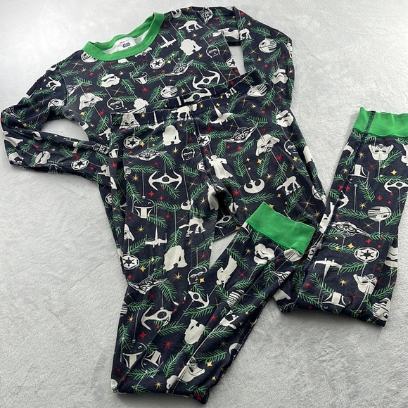 Hanna Andersson 160, 14 Star Wars Christmas Blue Green 100% Organic Cotton Pajam - Picture 1 of 11